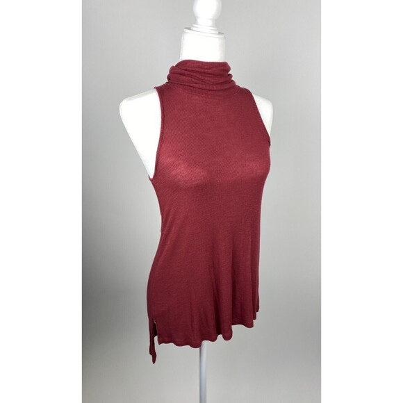 Sun & Shadow Womens XS Sleeveless Halter Turtleneck Ribbed Tunic Hi Low Top Red - Picture 1 of 8